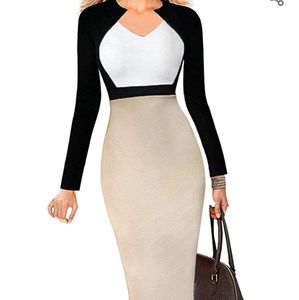 Pencil Skirt Work Dress, Color Block, Officewear
